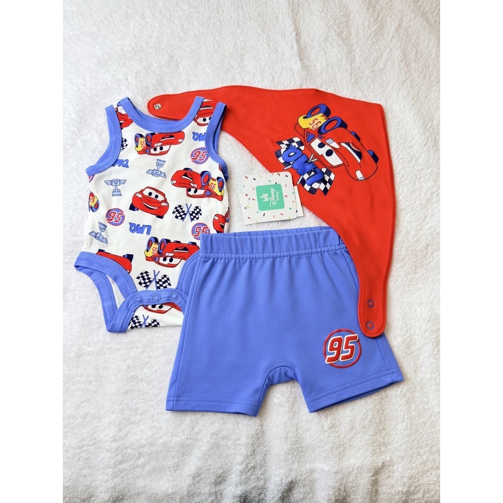 Disney Baby Cars Lightning McQueen 3PC Short Set Bodysuit Shorts Bib NB B6E8130D